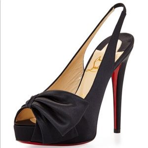 Christian Louboutin Black Satin Peep Toe Heels